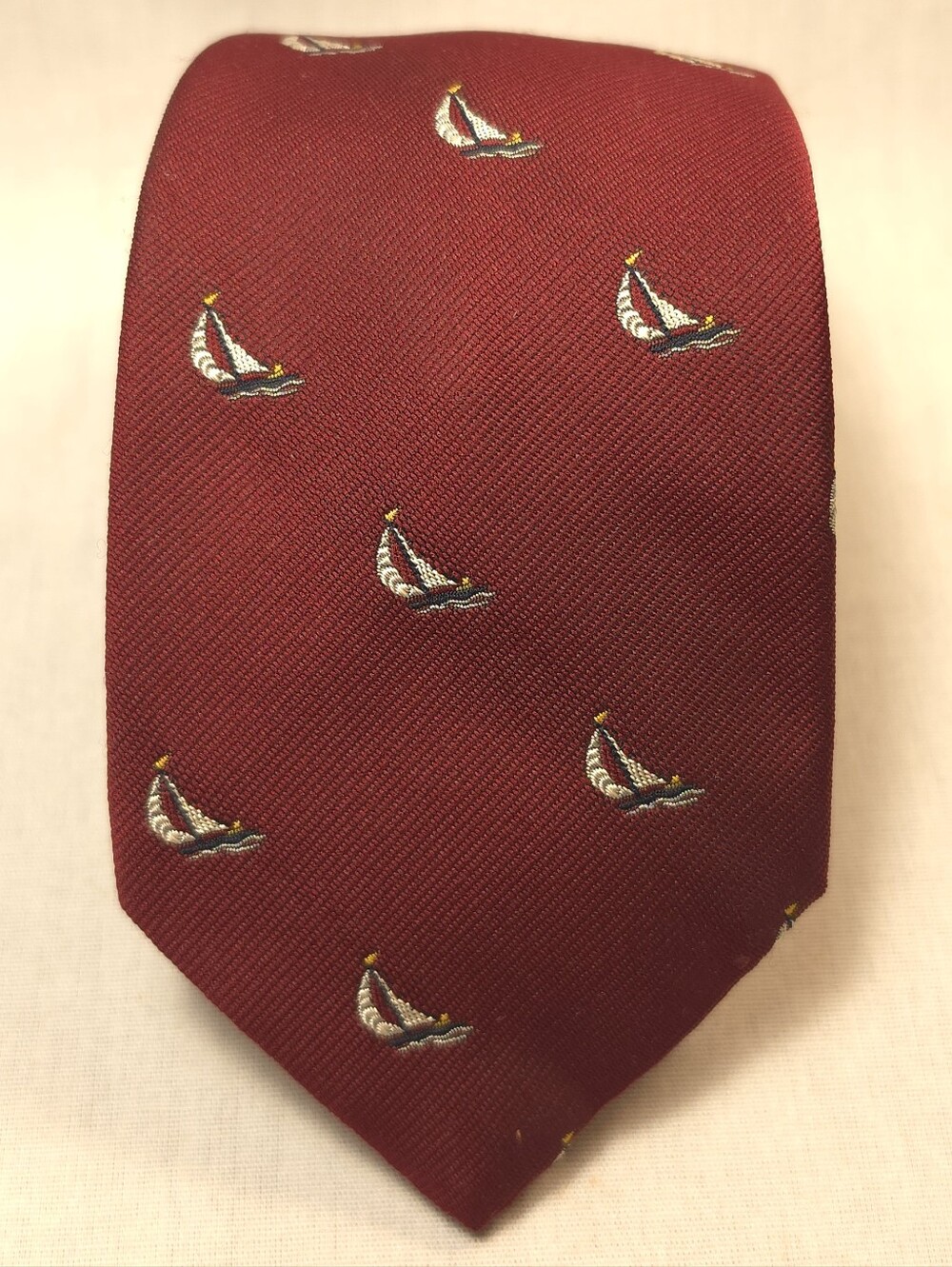 Men's Burgundy Sailboat Silk Blend Tie